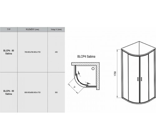 Душевой уголок Ravak Blix BLCP4-90 Sabina 90x90 3B270140Z1 профиль Белый стекло Transparent