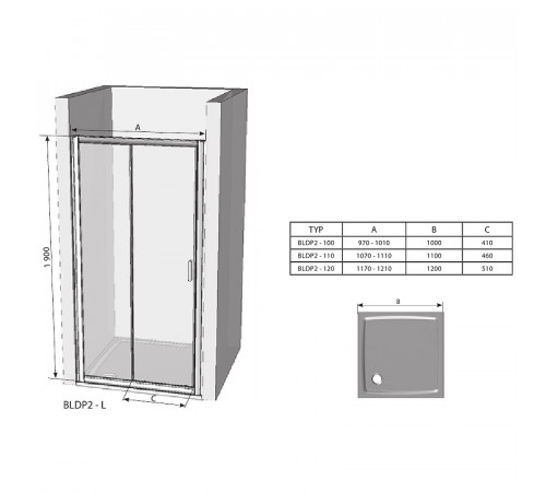 Душевая дверь Ravak Blix BLDP2 110 0PVD0C00Z1 профиль Хром стекло Transparent