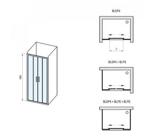 Душевая дверь Ravak Blix BLDP4-200 0YVK0C00ZH профиль блестящий стекло Графит