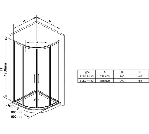 Душевой уголок Ravak Blix Slim BLSCP4-90 90x90 X3BM70C00Z1 профиль Хром стекло Transparent