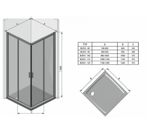 Душевая дверь Ravak Blix BLRV2К-120 1XVG0100Z1 профиль Белый стекло Transparent