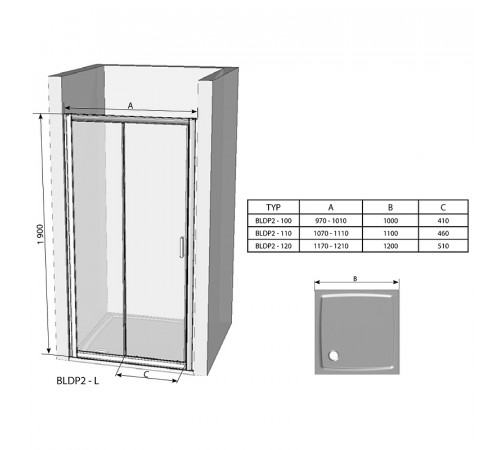 Душевая дверь Ravak Blix BLDP2-100 0PVA0100ZH профиль Белый стекло Графит