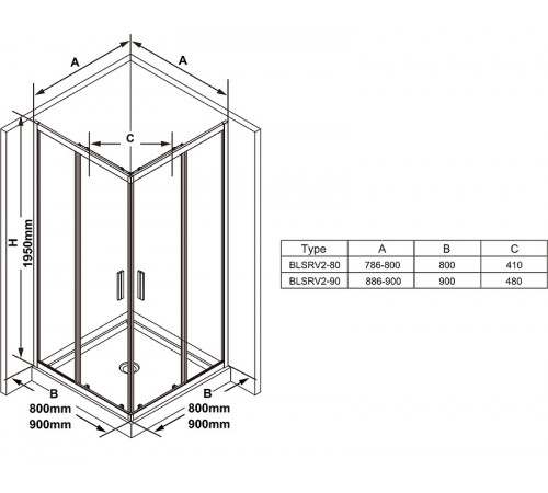 Душевой уголок Ravak Blix Slim BLSRV2-90 90x90 X1LM70C00Z1 профиль Хром стекло Transparent