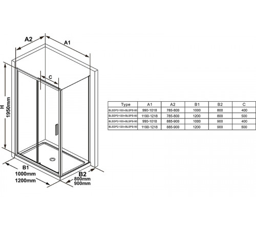 Душевая стенка Ravak Blix Slim BLSPS-80 X9BM40300Z1 профиль Черный стекло Transparent