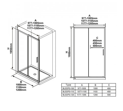 Душевая дверь Ravak Blix Slim BLSDP2-120 X0PMG0300Z1 профиль Черный матовый стекло Transparent