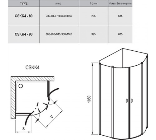 Душевой уголок Ravak Chrome CSKK4 80x80 3Q140100Z1 профиль Белый стекло Transparent