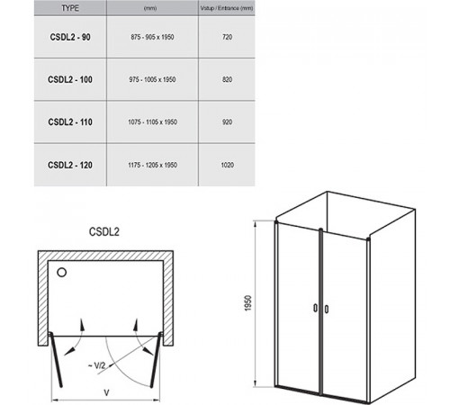 Душевая дверь Ravak Chrome CSDL2-90 0QV7C10LZ1 профиль Белый стекло Transparent