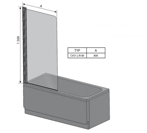 Шторка на ванну Ravak Chrome CVS1 80 L 7QL40100Z1 профиль Белый стекло Transparent