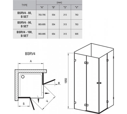 Душевой уголок Ravak Brilliant BSRV4-90 90х90 1UV77A00Z1 профиль Хром стекло Transparent