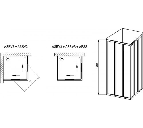 Душевая дверь Ravak Supernova ASRV3-75 198 15V303R2Z1 профиль Черный стекло Transparent