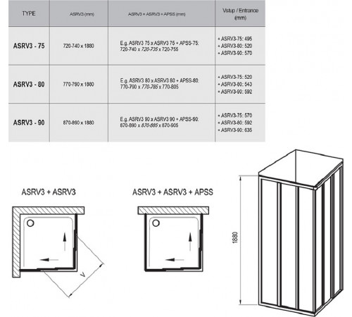 Душевая дверь Ravak Supernova ASRV3-90 15V70U02Z1 профиль Сатин стекло Transparent