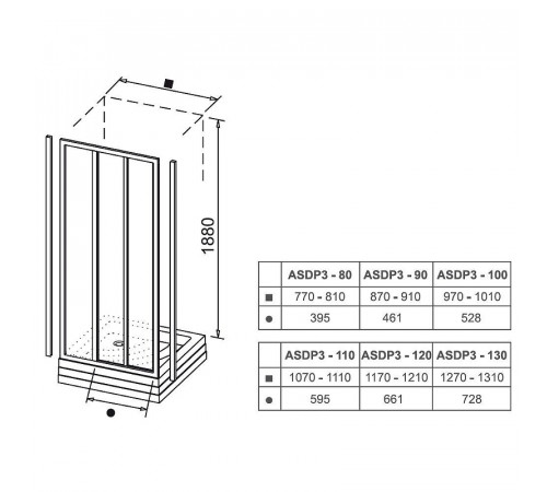 Душевая дверь Ravak Supernova ASDP3-80 00V40U02Z1 профиль Сатин стекло Transparent