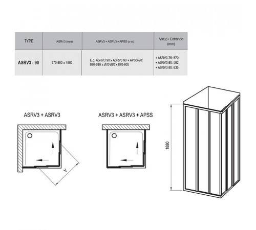 Душевая дверь Ravak Supernova ASRV3-90 S 15V70102Z1 профиль Белый стекло Transparent