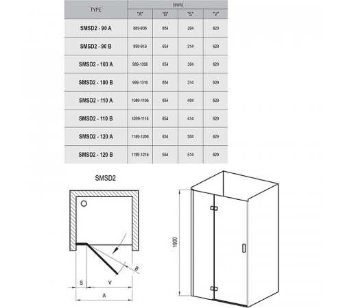 Душевая дверь Ravak Smartline SMSD2-110 A L 0SLDAA00Z1 профиль Хром стекло Transparent