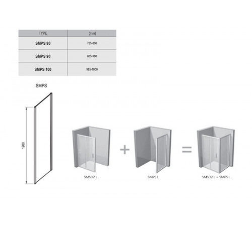 Душевая стенка Ravak SmartLine SMPS-80 L 9SL40A00Z1 профиль Хром стекло Transparent