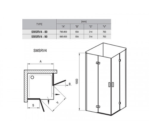 Душевой уголок Ravak Smartline SMSRV4-80 80x80 1SV44A00Z1 профиль Хром стекло Transparent