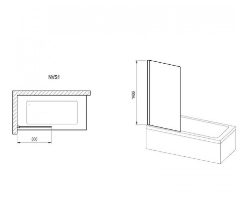 Шторка на ванну Ravak Nexty NVS1-80 7O840300Z1 профиль Черный стекло Transparent