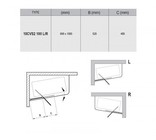 Шторка на ванну Ravak 10° CVS2-100 100х150 L 7QLA0U03Z1 профиль Сатин стекло Transparent