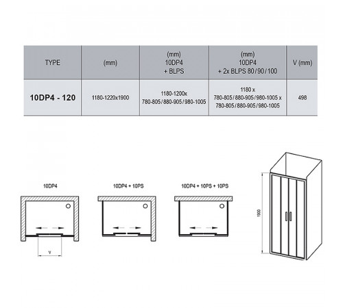 Душевая дверь Ravak 10° 10DP4 120 0ZKG0100Z1 профиль Белый стекло Transparent