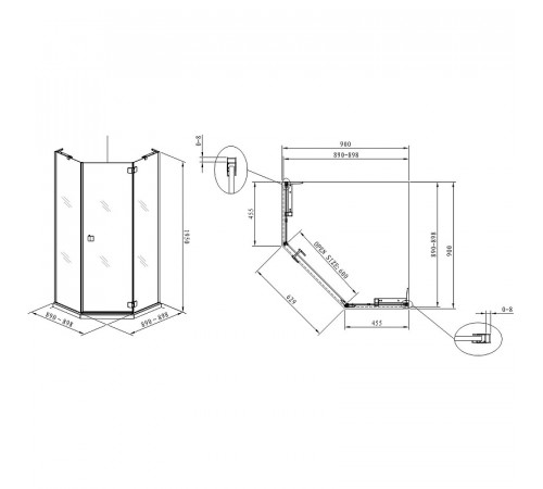 Душевой уголок Koller Pool Neon 90X90 N90PСB профиль Хром стекло прозрачное