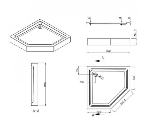 Душевой уголок Esbano ESR-7170B 100x100 ESUGR7170B профиль Черный матовый стекло прозрачное