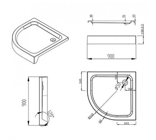 Душевой уголок Esbano ESD-7015B 90x90 ESUGD7015B профиль Черный матовый стекло прозрачное