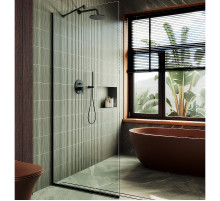 Душевая перегородка Maybah Glass MGD-701-6у 690x1950 в узком профиле Черный стекло прозрачное