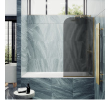 Шторка на ванну Maybah Glass MGV-86-3у 600x1400 в узком профиле Золото стекло графитовое матовое