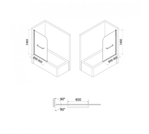 Шторка на ванну Iddis Ray 90х140 RAY6CS9i90 профиль Хром стекло прозрачное