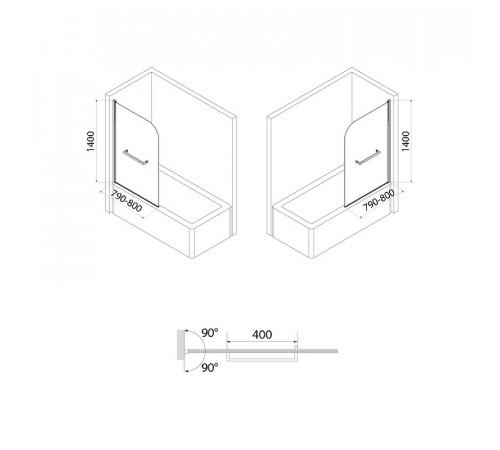 Шторка на ванну Iddis Ray 80х140 RAY6CS8i90 профиль Хром стекло прозрачное