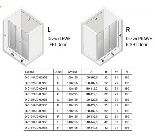 Душевая дверь New Trendy New Soleo Chrome 140 R D-0154A/D-0096B профиль Хром стекло прозрачное