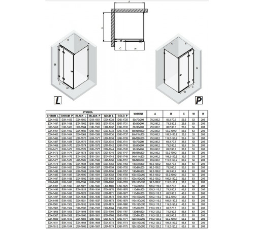 Душевой уголок New Trendy Avexa Black 100x80 L EXK-1586 профиль Черный стекло прозрачное