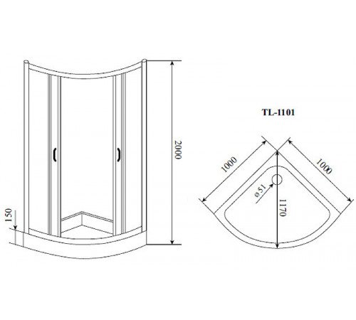 Душевой уголок Timo TL 100x100 TL-1101R профиль Хром стекло прозрачное с рисунком