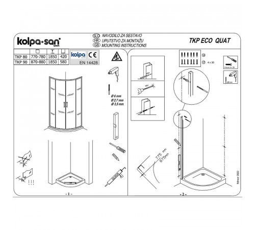 Душевой уголок Kolpa San Eco Quat TKP 90x90 538580 профиль Хром стекло прозрачное