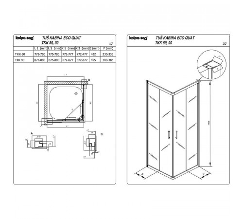 Душевой уголок Kolpa San Eco Quat TKK 80x80 515230 профиль Черный стекло прозрачное