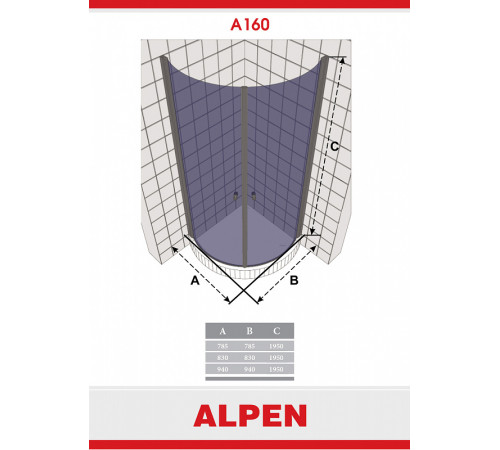 Душевой уголок Alpen Alpina Quadrant 800x800x2010 A160-80 профиль Хром стекло прозрачное