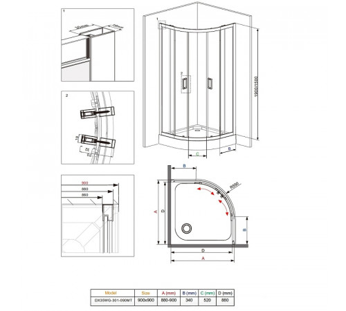 Душевой уголок Damixa Skyline 90x90 DX35WG-301-090MT профиль Хром матовый стекло прозрачное