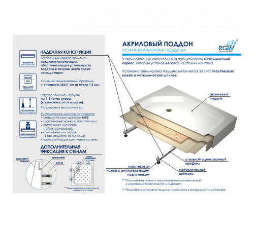 Акриловый поддон для душа RGW Acrylic STYLE-TR 90x90 16180599-11 Белый