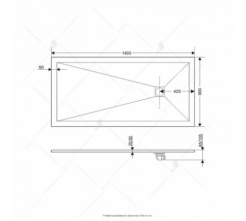 Душевой поддон из искусственного камня RGW STT ST-0149G 90x140x2,5 Серый