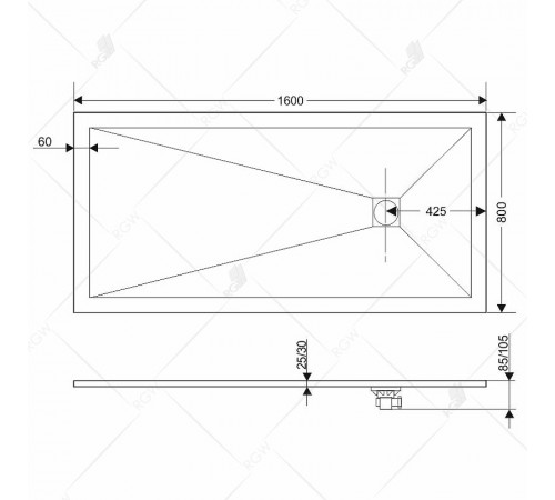 Душевой поддон из искусственного камня RGW STT ST-0168W 80x160x2,5 Белый