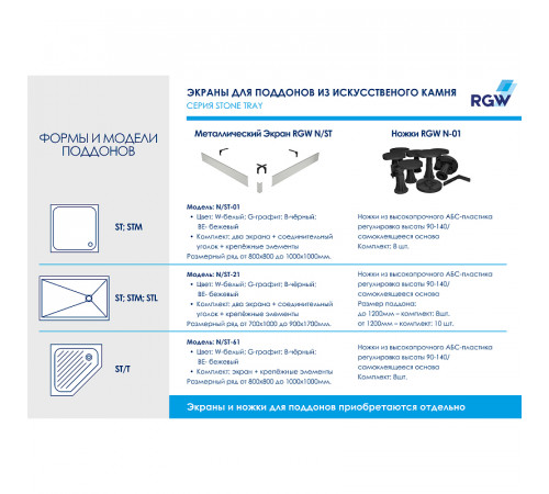 Душевой поддон из искусственного камня RGW Stone Tray ST-Co 100x80 16152810-10 Бетон Цемент