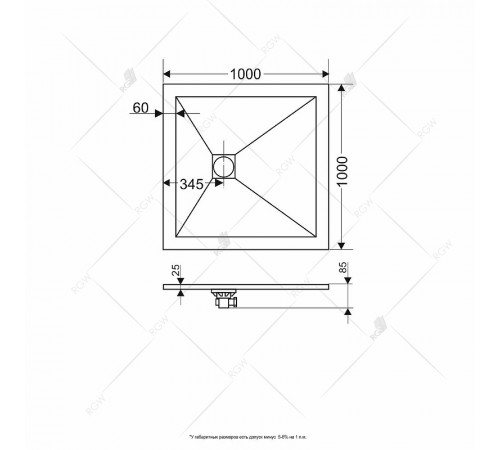 Душевой поддон из искусственного камня RGW Stone Tray ST-G 100х100 16152100-02 Графит