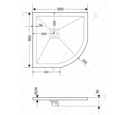 Душевой поддон из искусственного камня RGW Stone Tray ST/R-De 90x90 16153099-13 Песчаный