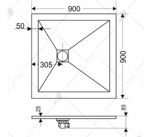 Душевой поддон из искусственного камня RGW Stone Tray ST-0099Be 90x90 16152099-03 Бежевый