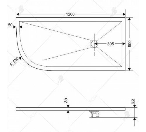 Душевой поддон из искусственного камня RGW Stone Tray ST/AR-0128G 120x80 R 16154128-02R Графит