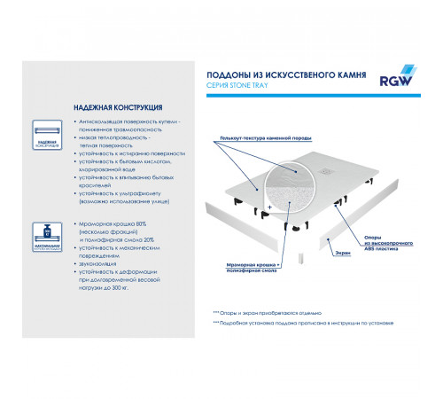 Душевой поддон из искусственного камня RGW Stone Tray ST-Co 140x90 16152914-10 Бетон