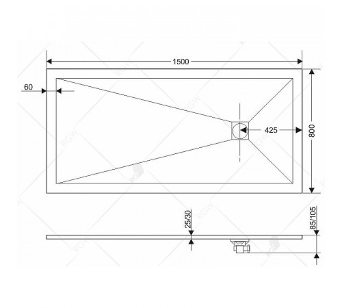 Душевой поддон из искусственного камня RGW Stone Tray ST-Co 150x80 16152815-10 Бетон