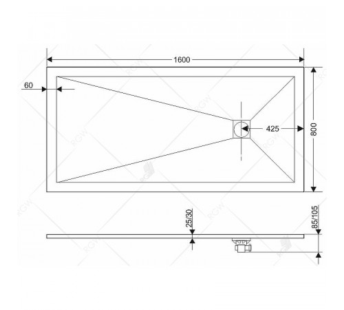 Душевой поддон из искусственного камня RGW Stone Tray ST-De 160x80 16152816-13 Пустыня