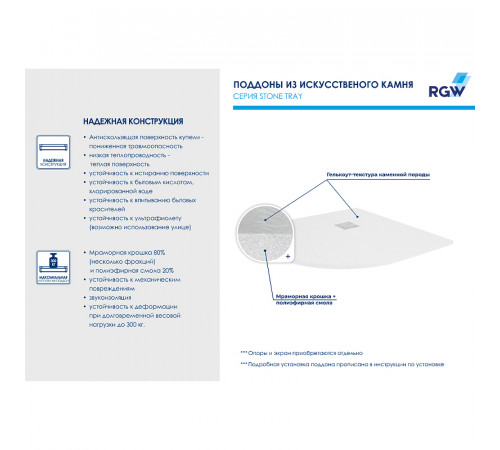 Душевой поддон из искусственного камня RGW Stone Tray ST/R-0100W 100x100 16153100-01 Белый