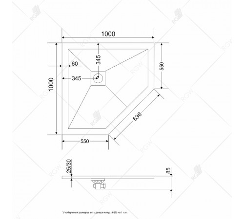 Душевой поддон из искусственного камня RGW Stone Tray ST/T-G 100х100 16155100-02 Графит